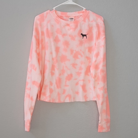 PINK Victoria's Secret Tops - Victoria Secret Pink Tie Dye Neon Pink Thermal Top